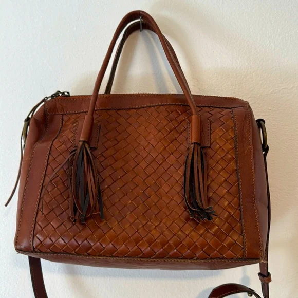 NOONDAY COLLECTION “Monterey” Russet Brown Leather Satchel with fringe - Picture 2 of 12